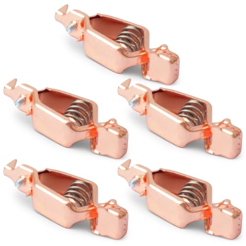 YUXIVCNE 5Pcs Copper Heavy-Duty Battery Clips Replacement for Discharge Testing for Heavy-Duty Grounding Lighting Applications 75A Test Clamp, Copper Alligator Clip, 19MM MAX Opening Width