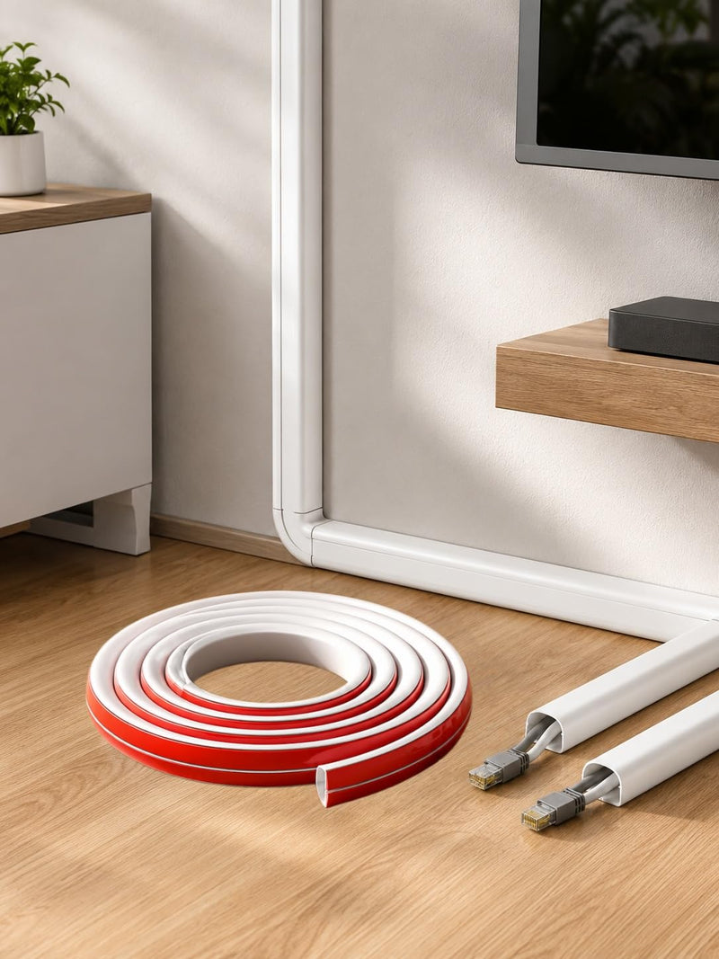 2m Soft PVC Cord Cover, Low Profile Floor Cable Channel, Cuttable Surface Mount Wire Duct for Home Office Wire Management White