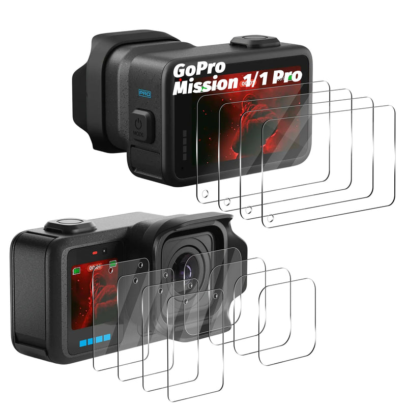 Orzero (4+4+4) Tempered Glass Protector Compatible for GoPro MISSION 1 PRO/MISSION 1, Front & Back Screen & Lens Protectors, Protector De Pantalla 9 Hardness High Definition Anti-Scratch Bubble Free For GoPro Misson 1 / 1 Pro