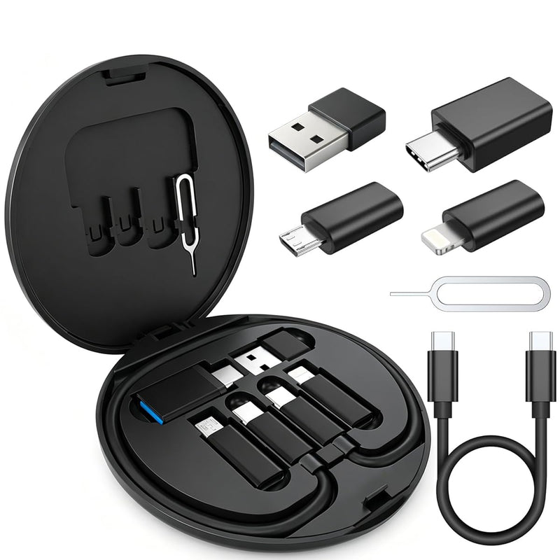 USB Adapter Kit With USB C 3.0 OTG， USB to USB C Adapter，USB C to iOS, Micro USB to USB C Adapter，Multi 1FT USB C Charging Cable Kit (6 in 1) with Card Storage, Eject Pin, Esp. For Travel (Black) Black