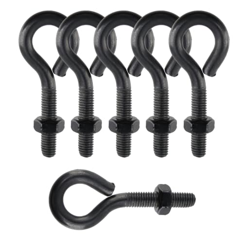 Dnyta 6 Pcs M10 Eye Bolts with Nuts for Hanging or Securing Cables, M10*50 Black M10x50mm(3/8"x2")