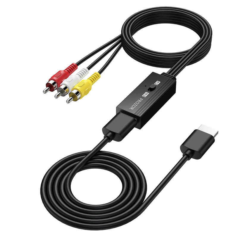 PROZOR RCA to HDMI Converter 1.5ft Cable, AV Composite CVBS Audio Video Adapter, 1080P, 4:3/16:9 Switch, for PS1/PS2/N64/Wii/Xbox, VCR/VHS/DVD Players to HDTV, Plug & Play