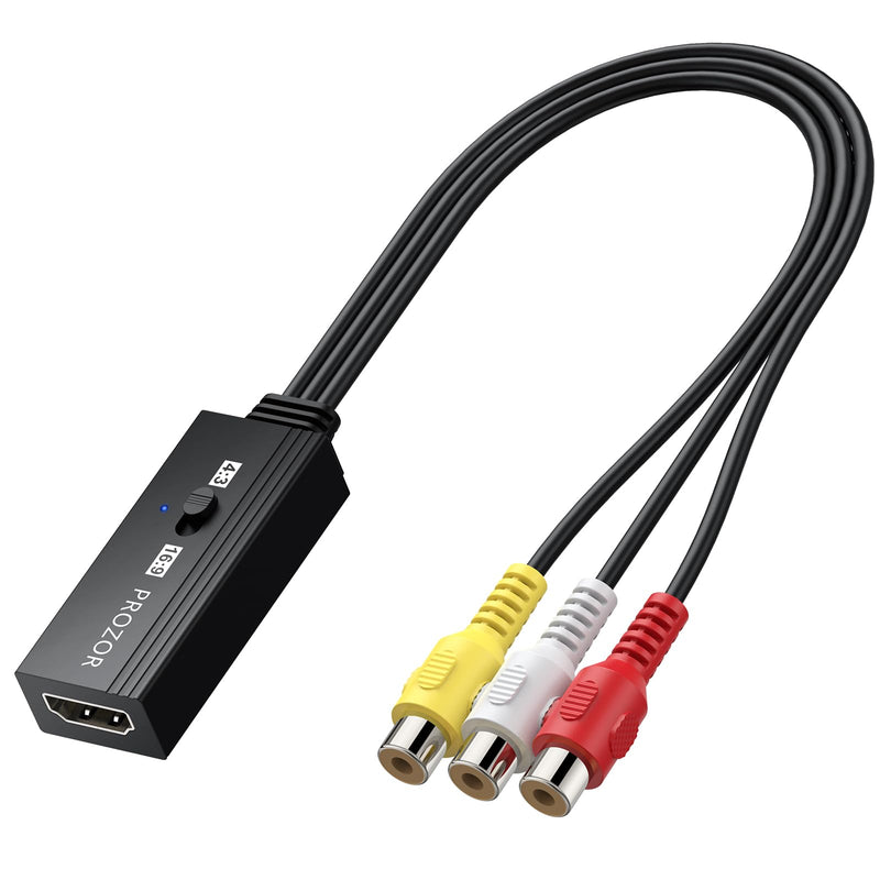 PROZOR RCA to HDMI Converter - 4:3/16:9 Switch, 1080P AV to HDMI Adapter | Mini Composite CVBS Audio Video Adapter, for PS1/PS2/N64/Wii/Xbox and VCR/VHS/DVD Players to HDTV, Plug & Play
