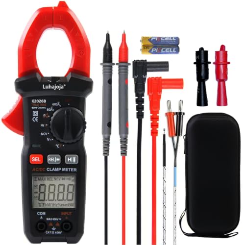 Clamp Mete, 6000 Counts, Auto Ranging, Measures High AC/DC Current 600A, 600V AC/DC Voltage, Multimeter, Voltage Meter, Amp Meter, Electrician Tools, with Alligator Clips, Backlit Display