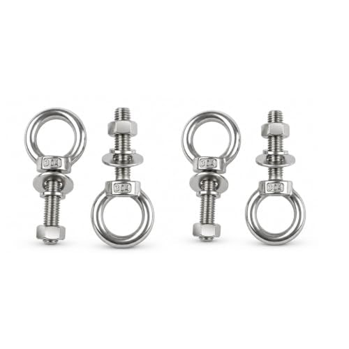 M12X50mm 1/2 "x 2" 304 Stainless Steel Eyebolt with Nut and Washer, Suitable for Swing, Hammock, String lamp, Outdoor Suspension Fastening Device 4-piece M12x50mm (1/2"x2")
