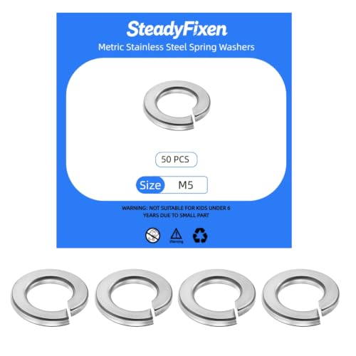 Split Lock Washer, M5 Spring Lock Washer 304 Stainless Steel Lock Washers Assortment Kit for Screws Bolts, Silver, 50PCS 304 Stainless Steel Bright Pickled M5 50PCS