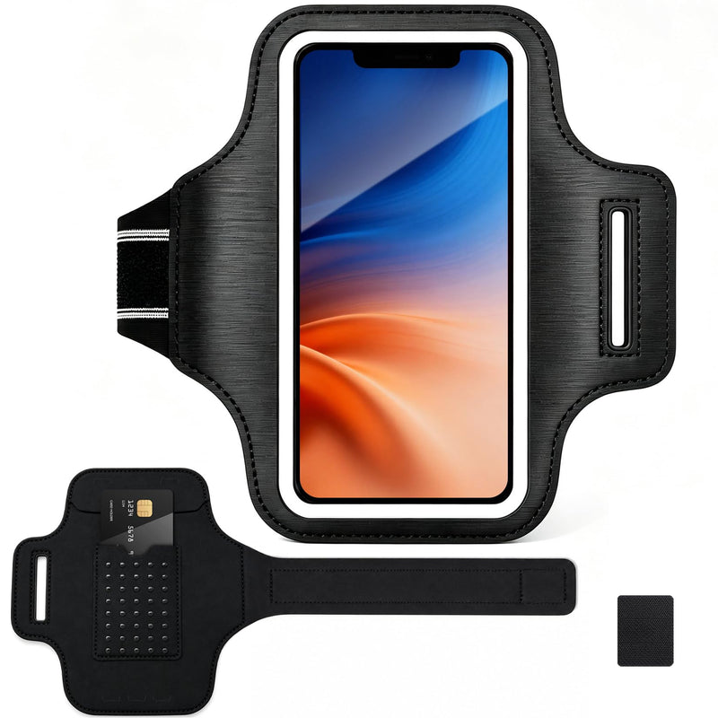 Running Armband with Card Slot, Black | Cell Phone Arm band for iPhone 17 16 15 14 13 12 Pro Max Plus Samsung Galaxy Ultra S26 S25 S24 S23 S22 S21 1 Pack