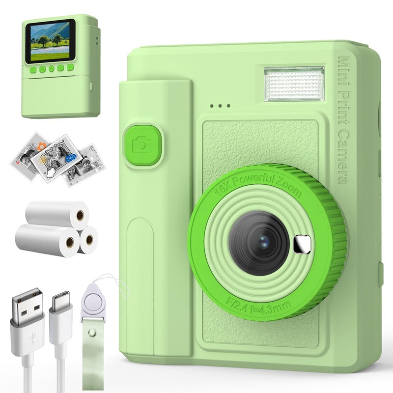 Mason & Friends Kids Print Camera Gift Set, 1080P Video, 16X Digital Zoom, Easy-to-Use Design for Boys and Girls Ages 3-12 Green