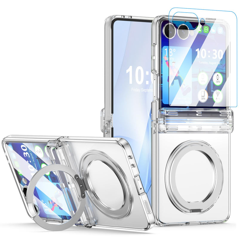 Designed for Samsung Galaxy Z Flip 8 Case Clear Magnetic with Kickstand | Hinge Protection & Screen Protector[ Compatible with MagSafe],Slim Protective Phone Case Cover for Z Flip 8