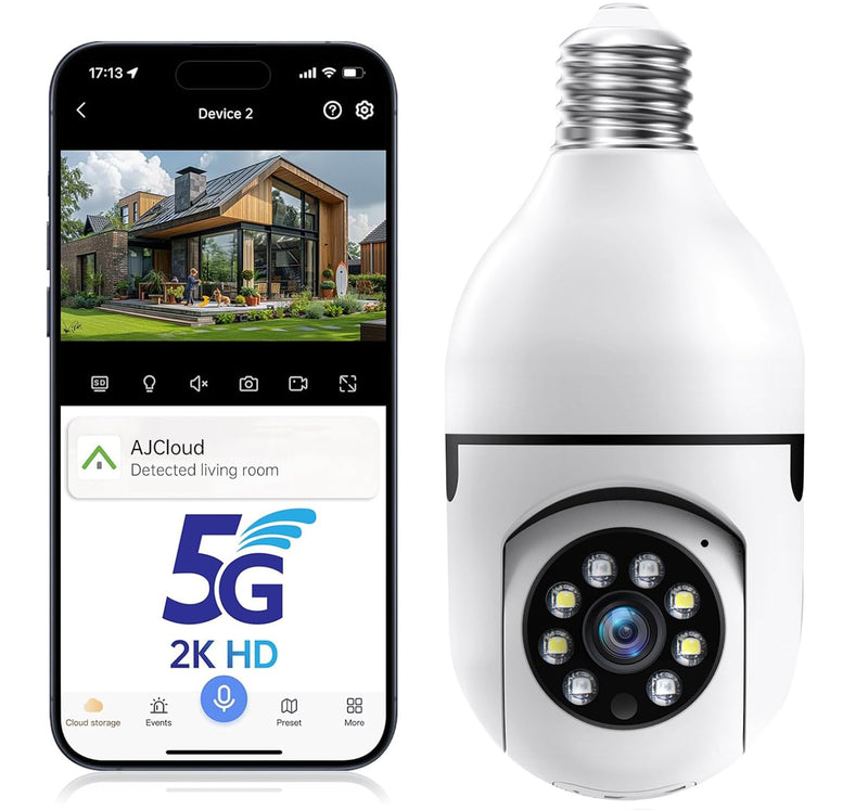 Chpuss Light Bulb Security Camera, 5G& 2.4GHz WiFi Security Cameras Wireless Outdoor for Home Security, 2-Way Audio Color Night Vision, Motion Detection Siren Alarm 1Pack - 5G & 2.4GHz