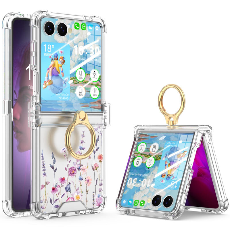 Clear Flower Case for Samsung Galaxy Z Flip 8 Case with Ring Protective Cover for Galaxy Z Flip 8 2026 5G for Women - B Clear B