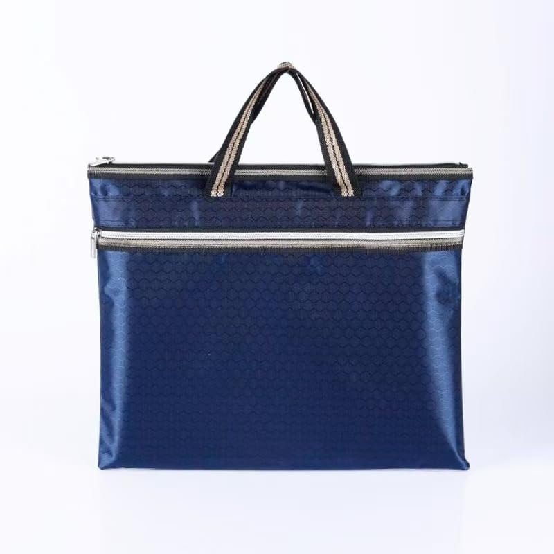 Oxford Document Bag Double Layer Zippered Laptop Handbag with Handles Dual Compartment for Business Office Meetings Travel Blue