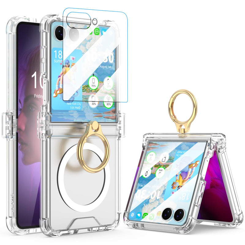 Galaxy Z Flip 8 Case with Screen Protector Hinge Protection Clear for Samsung Flip 8 Case with Kickstand Protective Cover for Samsung Galaxy Z Flip 8 5G (2026) - Clear with Masafe