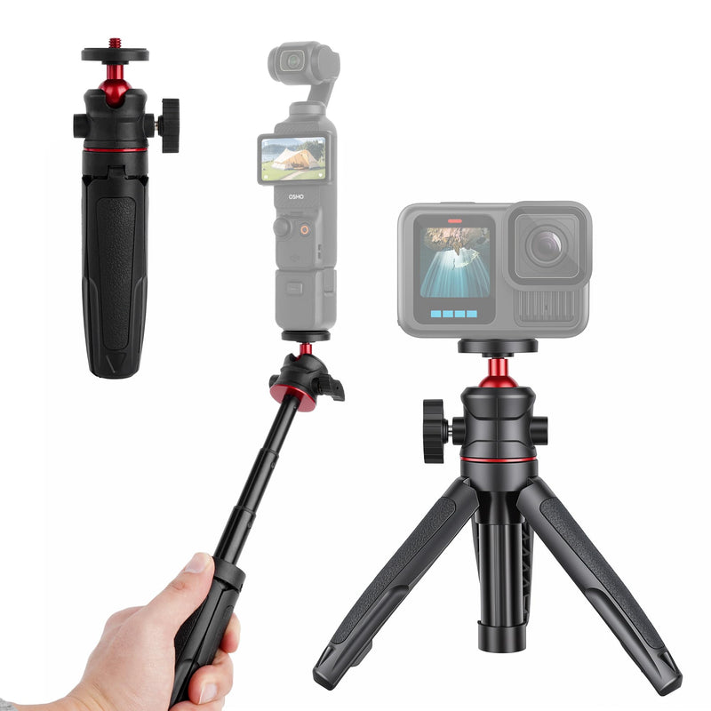 Walking Way 27cm/10.6" Extendable Tripod, Mini Portable Selfie Stick for GoPro 13/Max, DJI Osmo Pocket 3/4/Pro/Xtra Muse/2, Insta360 X5, Stable Stand Accessory for Action Camera, Vlog Handle Grip