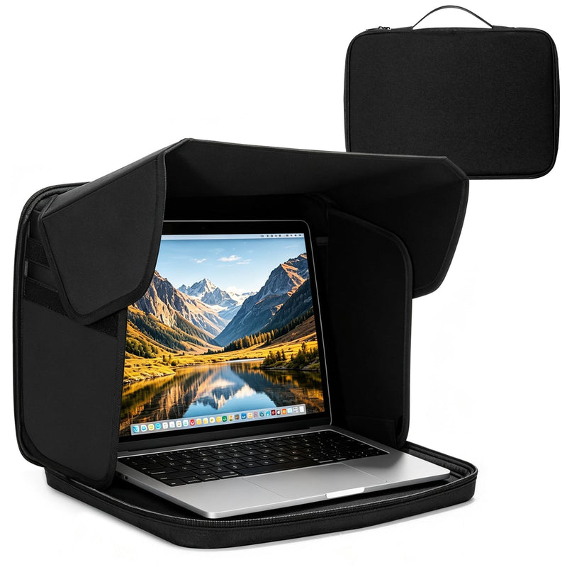 Laptop Sun Shade for Working Outside, for 13-16" Foldable Privacy Shield | UV Heat Reflective & Waterproof Laptop Tent, Anti-Glare Screen Hood,Portable Computer Case for Outdoor Work, Travel, Beach black