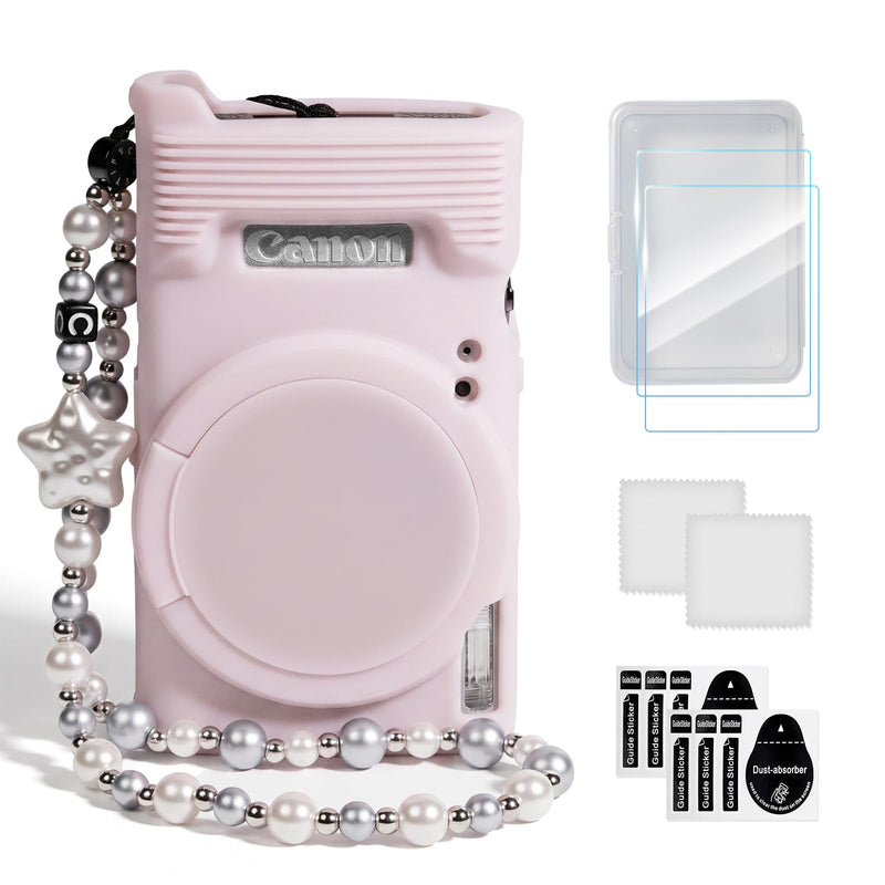 Case for Canon PowerShot ELPH 360 2 Screen Protector, Jelly Pink | Silicone Protective Case, Beaded Wrist, Lens Cover, Anti-Scratch Shockproof, Enhanced Grip, For ELPH 360/IXY 650/IXUS 285