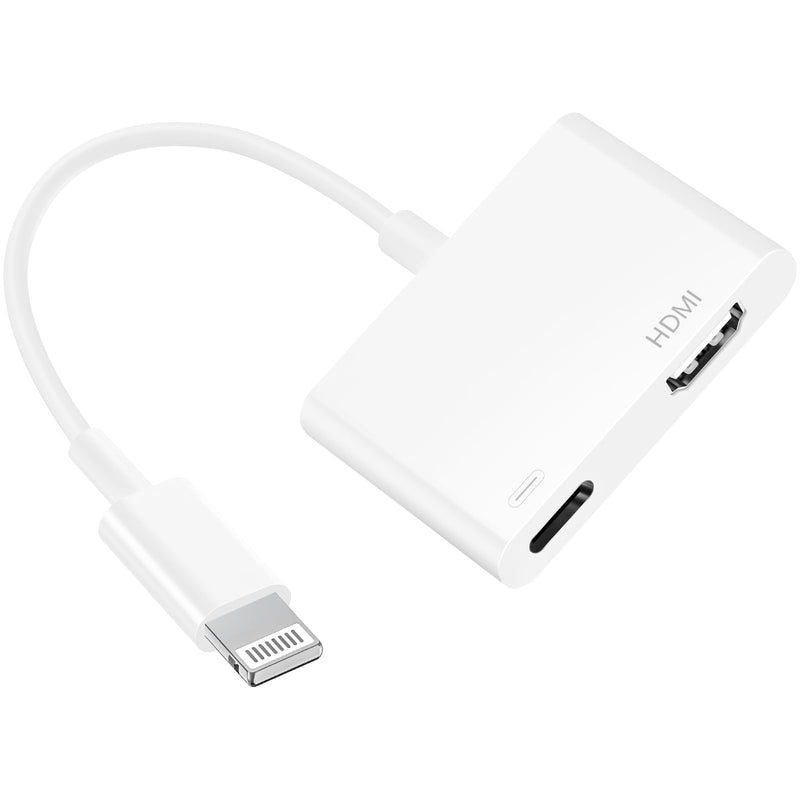 Lightning to HDMI Adapter for iPhone to TV, 1080P 4K@60Hz Video & Audio Sync Screen Converter Digital AV Adapter with Charging Port for iPhone 14 13 12 11 X 8 7 on HDTV/Projector/Monitor White