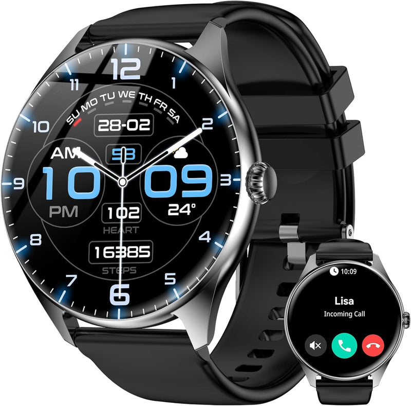 Smart Watches for Men Women, 1.43" AMOLED Display, 7-Day Battery Life, 120+ Sport Modes with Heart Rate Sleep Monitor, Bluetooth Calling, IP68 Waterproof Fitness Watch for iPhone Android (Black) Black