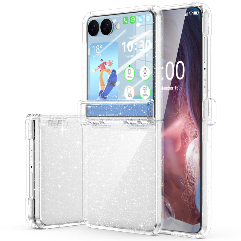 For Samsung Galaxy Z Flip 8 Case Clear Sparkle with Hinge Protection | Built-in Glass Screen Protector for Flip 8 Protective Phone Case Cover Clear Glitter