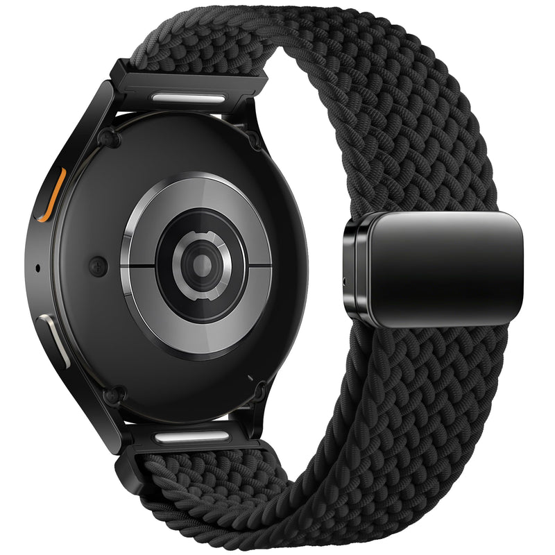 One Click Magnetic Band for Samsung Galaxy Watch 7 6 4 5 Watch 6 4 Classic | 20mm Braided Bands for Samsung Watch Band Women Men, Stretchy Nylon Sport Strap for Galaxy Watch 7 Band 6 4 5/5 Pro/FE Black One Size