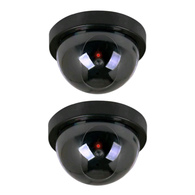 2 Pack Fake Dome Security Camera Dummy CCTV with Flashing Red LED & Warning Stickers black 2 Pack