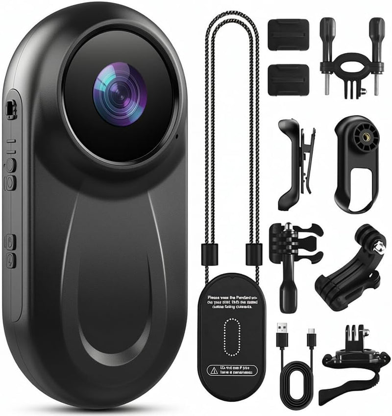 Mini Body Camera 1080P, 512G Thumb Action Camera, Vlogging Cam Portable Camcorder with 360° POV Rotate Clip & Magnetic Clip, Wearable Video Recorder for Traveling/Motorcycle/Pet Walking(No SD Card) black-A