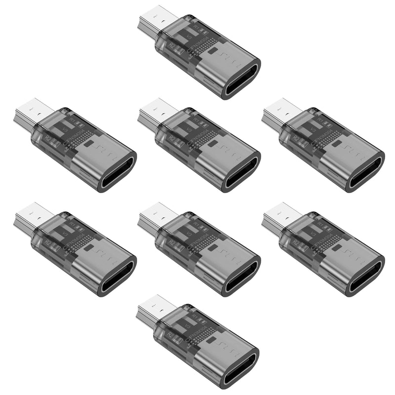 Fidioto Blackened USB-C to Mini USB Adapter，(8-Pack) Type C Female to Mini USB 2.0 Male Converter Support Charge & Data Sync for GPS Receiver/Digital Camera/Dash Cam/MP3 Player etc 8 PCS