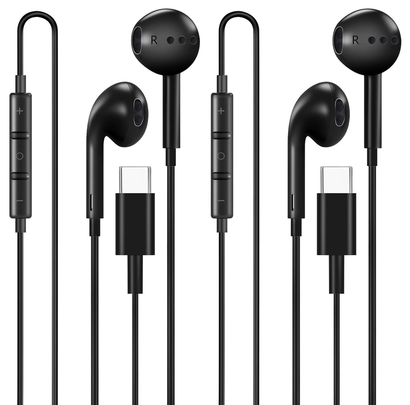 esbeecables USB C Headphones Wired, 2 Pack Type C Earphones with Mic & Remote Control, Noise Cancelling in-Ear Earbuds, Compatible for iPhone 17/16/15 Pro Max, Samsung S25, iPad, MacBook,Pixel (Black) Black