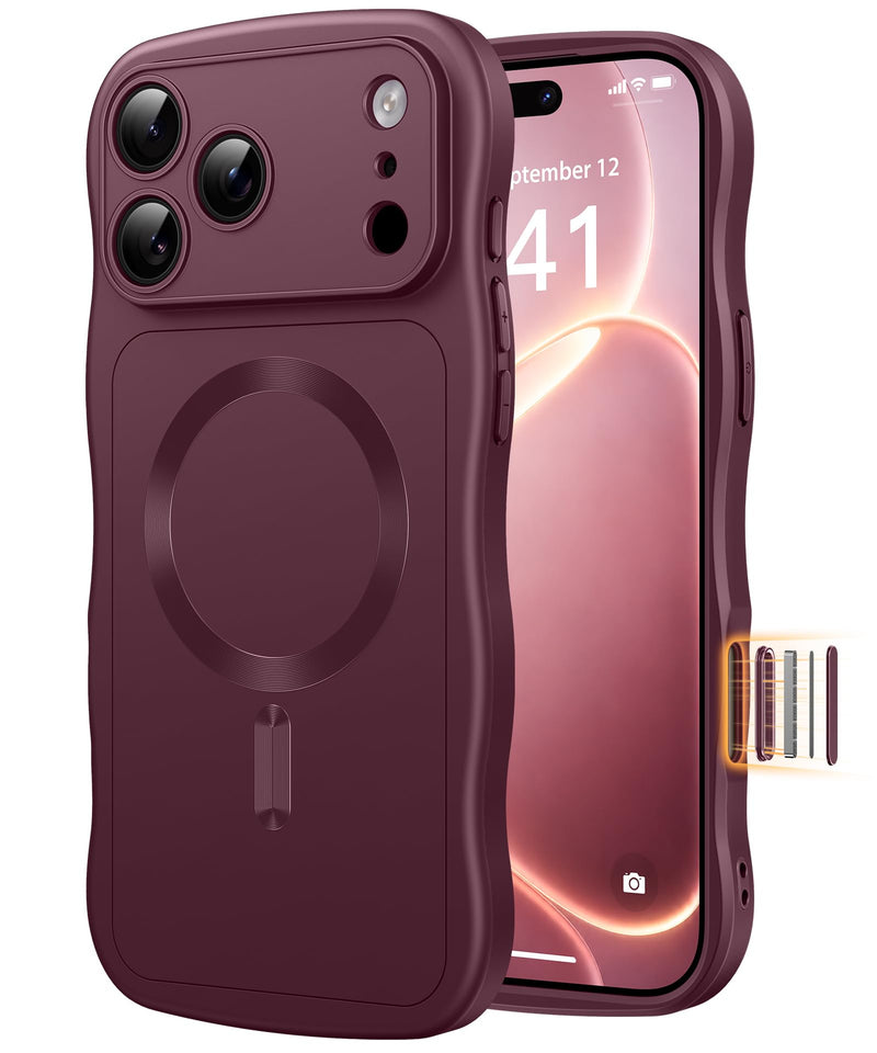 CAPRARO Magnetic for iPhone 17 Pro Case Cute Wave, Wine Red | Full Camera Protection, Compatible with MagSafe , Military-Grade Drop Protection, Wave Frame, Phone Case for iPhone 17 Pro For Iphone 17 Pro 6.3 inch