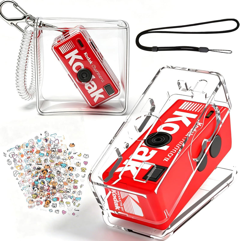 Protective Case for Kodak CHARMERA – Full-Cover Design for Keychain Camera –Includes Spring Strap, Anti-Drop Lanyard, Clear Pouch & Stickers Transparent