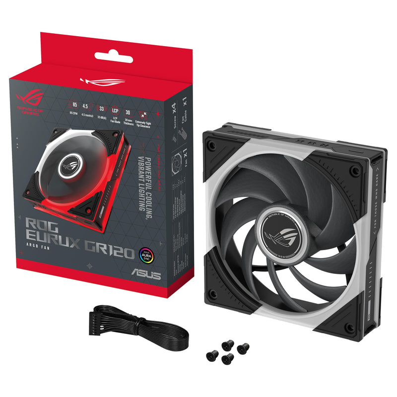 ASUS ROG Eurux GR120 ARGB PWM Fan Single Pack 120mm PWM Fan, 2600RPM, Patented Daisy-Chain Design, Custom Lighting