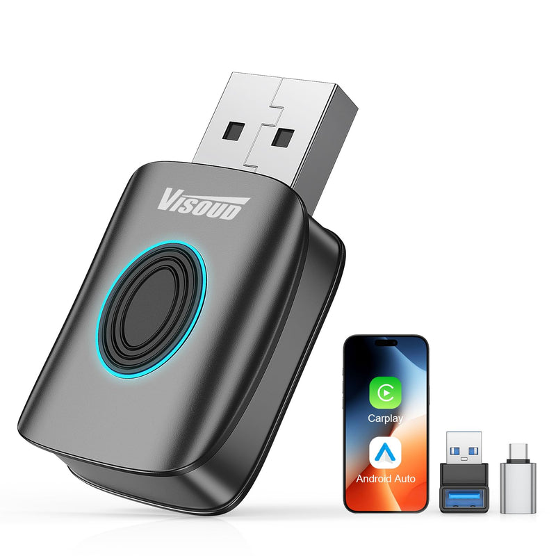 2026 Upgraded 2-in-1 Wireless CarPlay Adapter & Android Auto Dongle Plug & Play Multi-User Device Converts Wired to Wireless Ultra-Low Latency 5.8GHz WiFi Extension Cable for iPhone & Android Gray