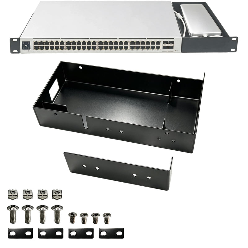 19 Inch 1U Metal Rack Mount for UniFi Switch Pro Max 16 PoE, Black Powder-Coated Steel Server Rack Shelf 1U Secure Network Switch Mount with Enhanced Airflow