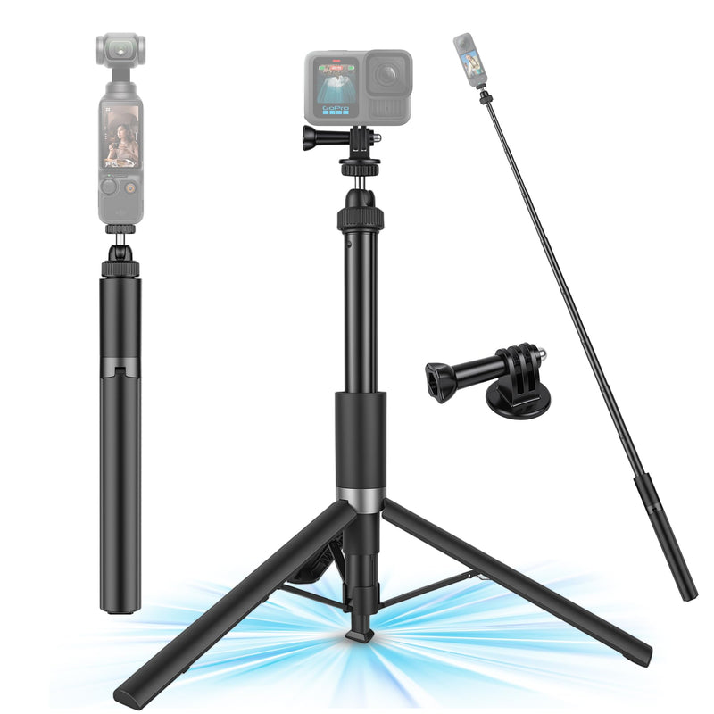 Walking Way 66"/168CM Auto-Open Selfie Stick Tripod, Invisible Selfie Stick for GoPro/Insta360 X5/Ace Pro/DJI Osmo Action/Pocket, 360° Rotatable Pop-Open Camera Stand, Stable Throwpod for Travel/Vlog