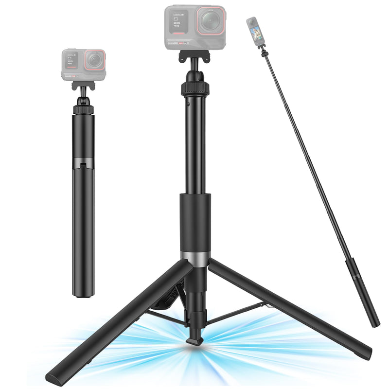 Walking Way 66"/168CM Auto-Open Selfie Stick Tripod, Invisible Selfie Stick for Insta360 Ace/Ace Pro/2/X5/X4 Air, 360° Rotatable Pop-Open Camera Stand, Stable Throwpod for Travel/Vlog