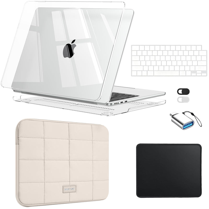 EooCoo for MacBook Air 13 inch Case M5 M4 M3 M2 2026-2022, Crystal Clear | 6-in-1 Essential Starter Kit, Scratch & Shock Resistant, Keep Original Look & Logo, Lightweight, For Campus, Office & Travel MacBook Air 13-inch