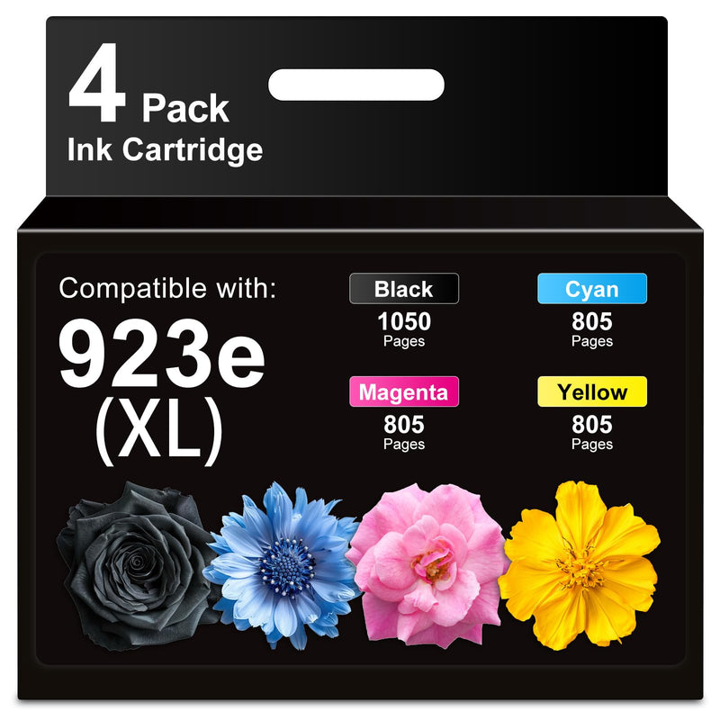 Miss Deer 923XL 923 Ink Cartridges for HP 923 923xl 923e with Latest Chips | Work for OfficeJet Pro 8135 8130 8139 8138 8122 8120 8124 8125 8130 8132 8134 Printer,4 Pack Black, Cyan, Magenta, Yellow