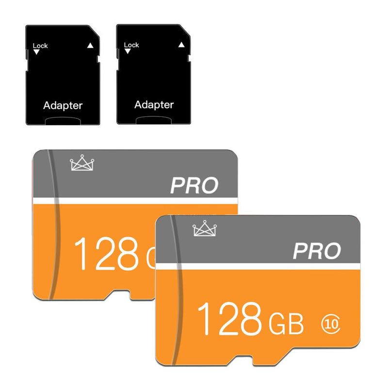 128GB Micro Memory Card,TF Card with Adapter Class 10 High Speed for Camera,Smartphone,Tablet,Personal Computer(2-Pack) Yellow 128GB-2PACK