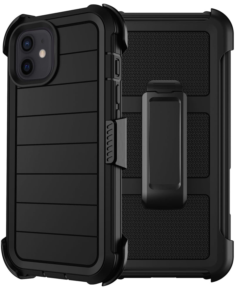 for iPhone 12 Case/iPhone 12 Pro Case with Belt Clip Holster Screen Protectors, Heavy Duty Military Grade Shockproof Protection Anti-Drop Kickstand Phone Cover for Apple 12/12 Pro (Black) Black