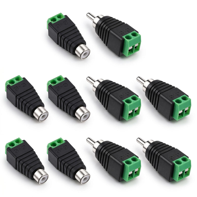 10 Pack RCA to Speaker Wire Adapter Speaker Wire to RCA Adapter | Solderless Male Female Phono Plug to AV Screw Terminal Connector for Audio Video, DIY Speaker Cable Repair 6 Male + 4 Female