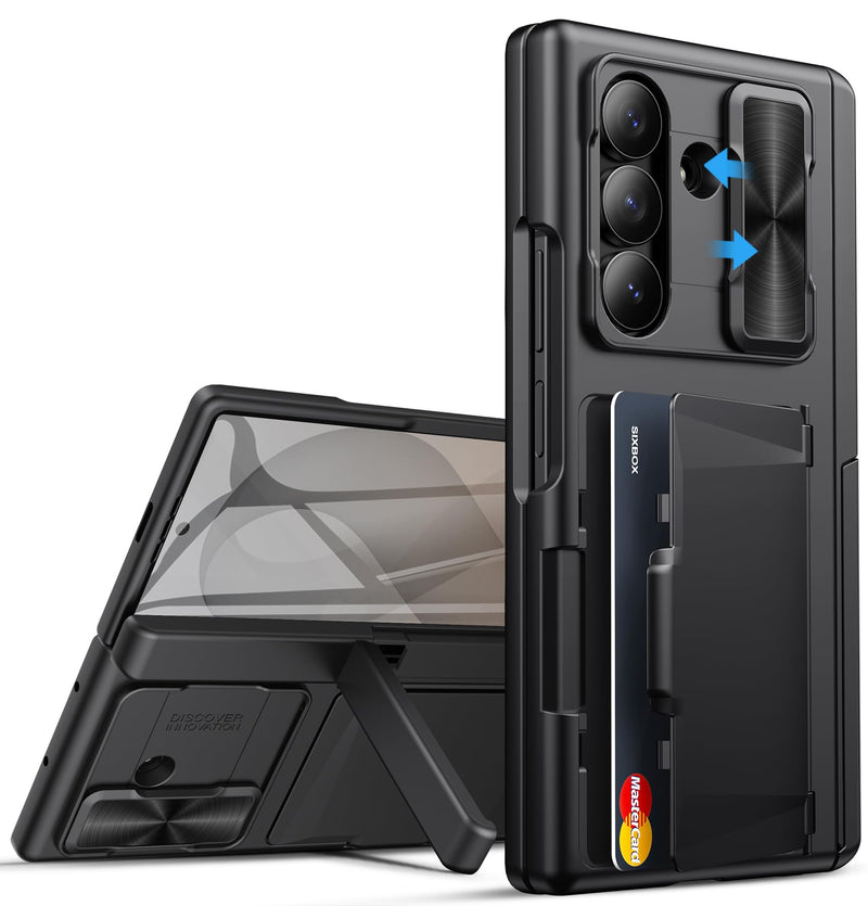 for Samsung Galaxy Z Fold 8 Ultra Case with Card Holder, Black | Stand, Screen Protector, Slide Camera Cover, Hinge Protection, Heavy Duty, Rugged, Wallet, Protective Cover for Men, Women Black-S