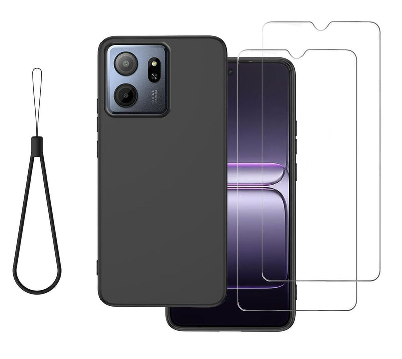 for Consumer Cellular IRIS Connect 2 Case Compatible for Speakeasy Smart Phone Case Cover with 2 Pack Screen Protector,Slim Shockproof Soft TPU Rubber Silicone Lanyard -Black Black-Scr