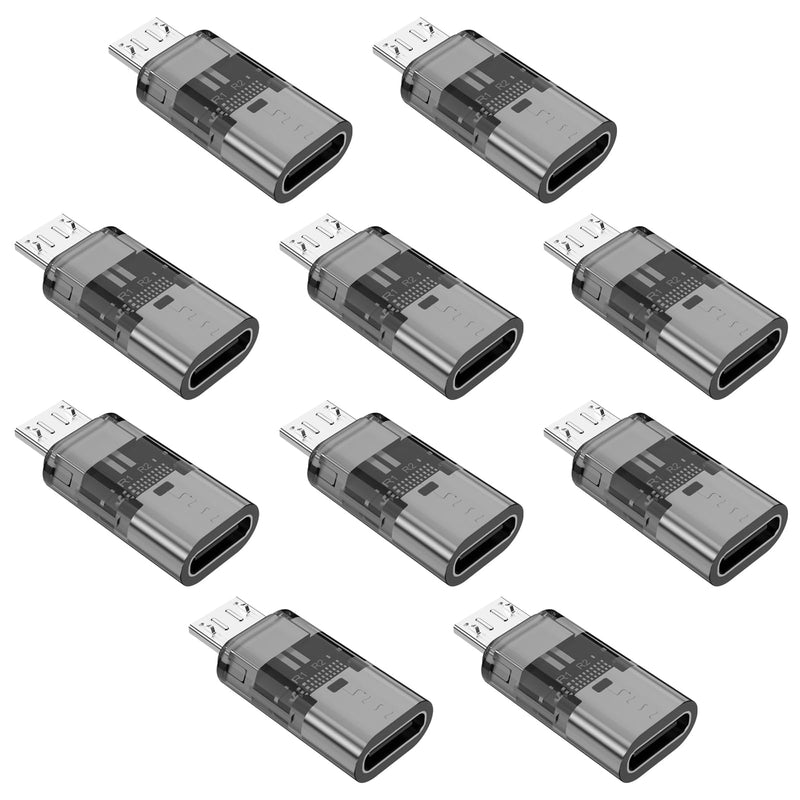 Fidioto Blackened USB-C to Micro USB Adapter, (10-Pack) USB Type C Female to Micro USB Male Converter Support Charge & Data Sync for Samsung Galaxy S6 S7 S7 Edge, Kindle Ps4 and Micro USB Devices 10 PCS