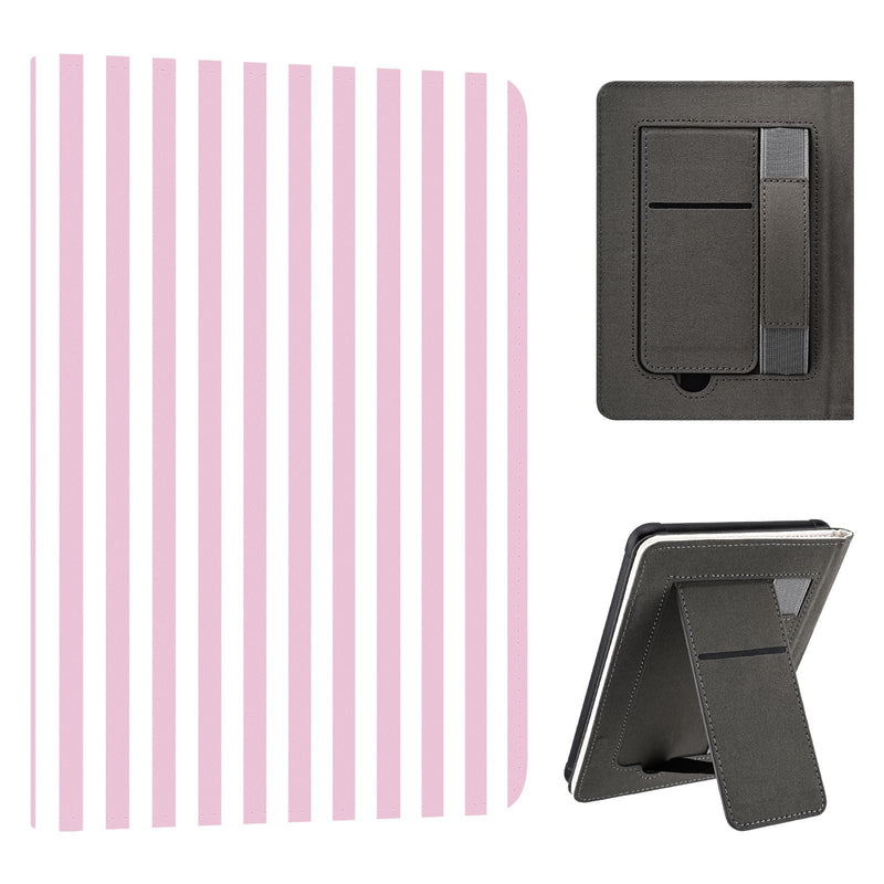 Stand Case for 7" Kindle Paperwhite 12th Pink Stripes | Compatible with Kindle Colorsoft Signature Edition 2024 with Hand Strap | Slim Leather Protective Cover with Auto Sleep/Wake 7" Kindle Paperwhite 12th Generation