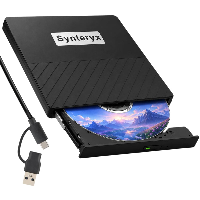 External CD Burner, USB CD/DVD Drive for Laptop, DVD Burner | Portable External CD/DVD Drive with USB-A & USB-C, CD/DVD Player, Reader & Writer, Compatible with Windows, Mac, Linux & PC Twill-CD/DVD