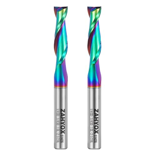 ZahyoX 1/4" DLC Coated Upcut CNC Router Bit, 2 Pack Set, 1/4" Shank Long-Life & Low Friction Bit for Plywood, MDF, and Hardwood 1/4" Upcut Bit