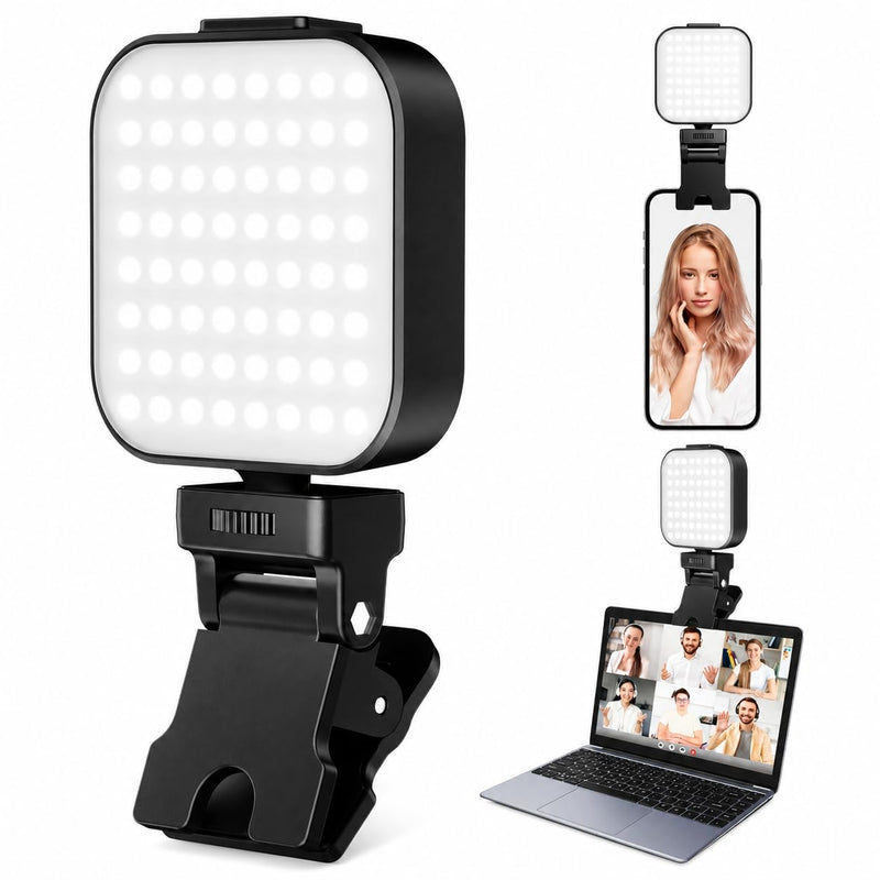 Portable Selfie Light for Phone, Rechargeable Video Conference Lighting with Clip & Tripod Adapter, Multi Light Modes for Webcam, Laptop, Makeup, Photo and Video Calls