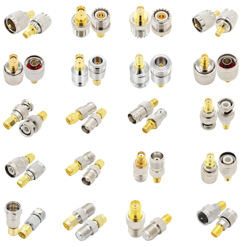 SMA Adapter Kits 20-Pack, SMA to BNC, UHF, TNC, N, F (PL259/SO239) Male Female Connectors, RF Adapter Coaxial Adapter Set for RTL-SDR Dongles, Ham Radio Antenna & RF Testing and so on