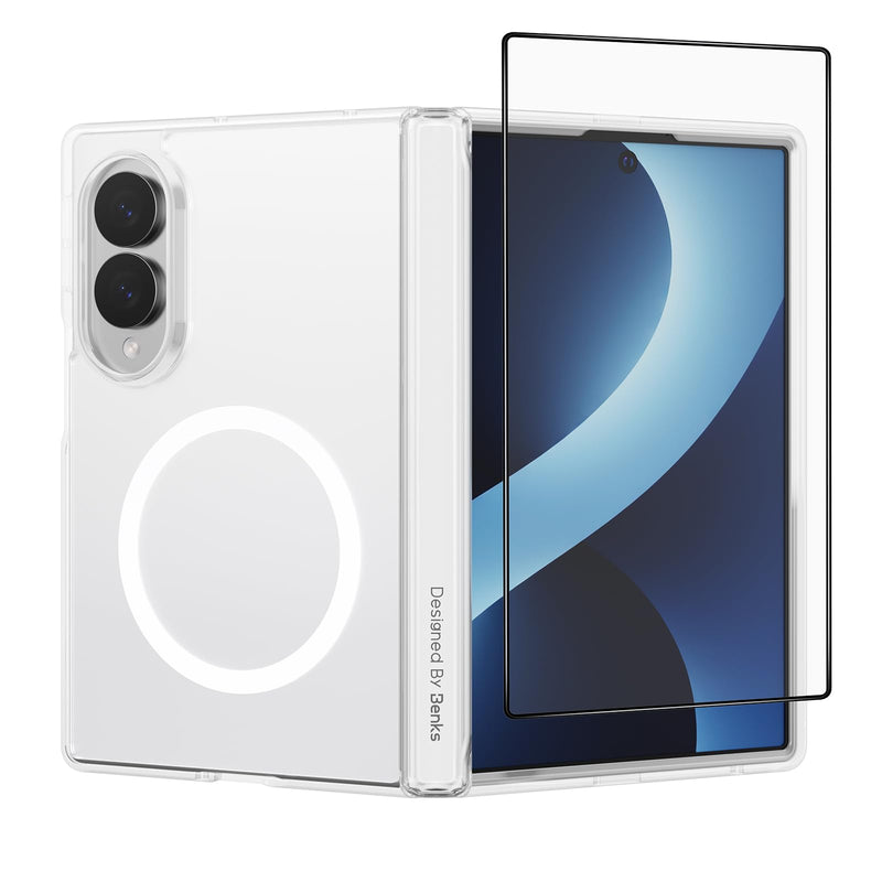 BENKS for Samsung Galaxy Z Fold 8 Case with Screen Protector and Hinge Protection, Magnetic Clear Phone Case, Anti Yellowing Shockproof Protective Transparent Cell Cover, Crystal Grand Combo