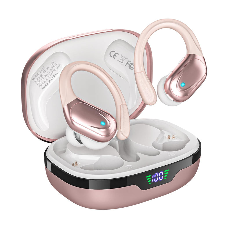 HAOYUYAN Wireless Earbuds, Sports Bluetooth Headphones, LED Power Display Ear Buds with 80Hrs Playtime, Noise Canceling Headset, IPX7 Waterproof Earphones for Workout/Running Rose Gold